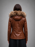 Deborah Brown Fur Hood Leather Jacket For Women