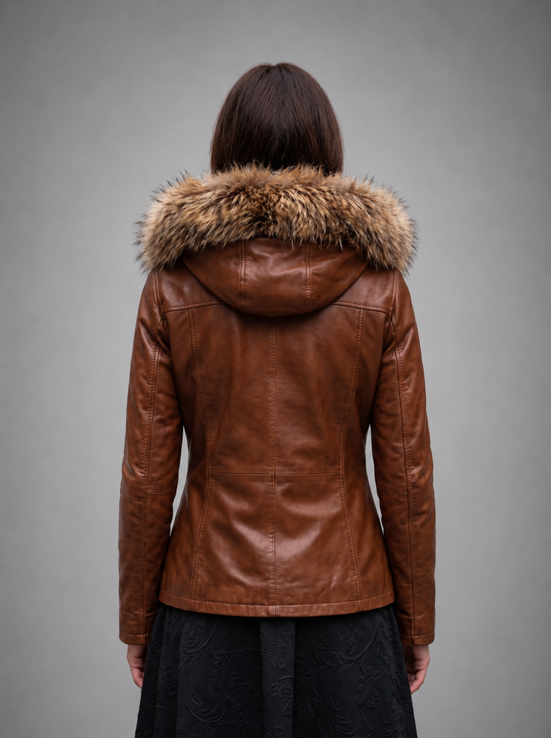 Deborah Brown Fur Hood Leather Jacket For Women