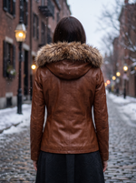 Deborah Brown Fur Hood Leather Jacket For Women