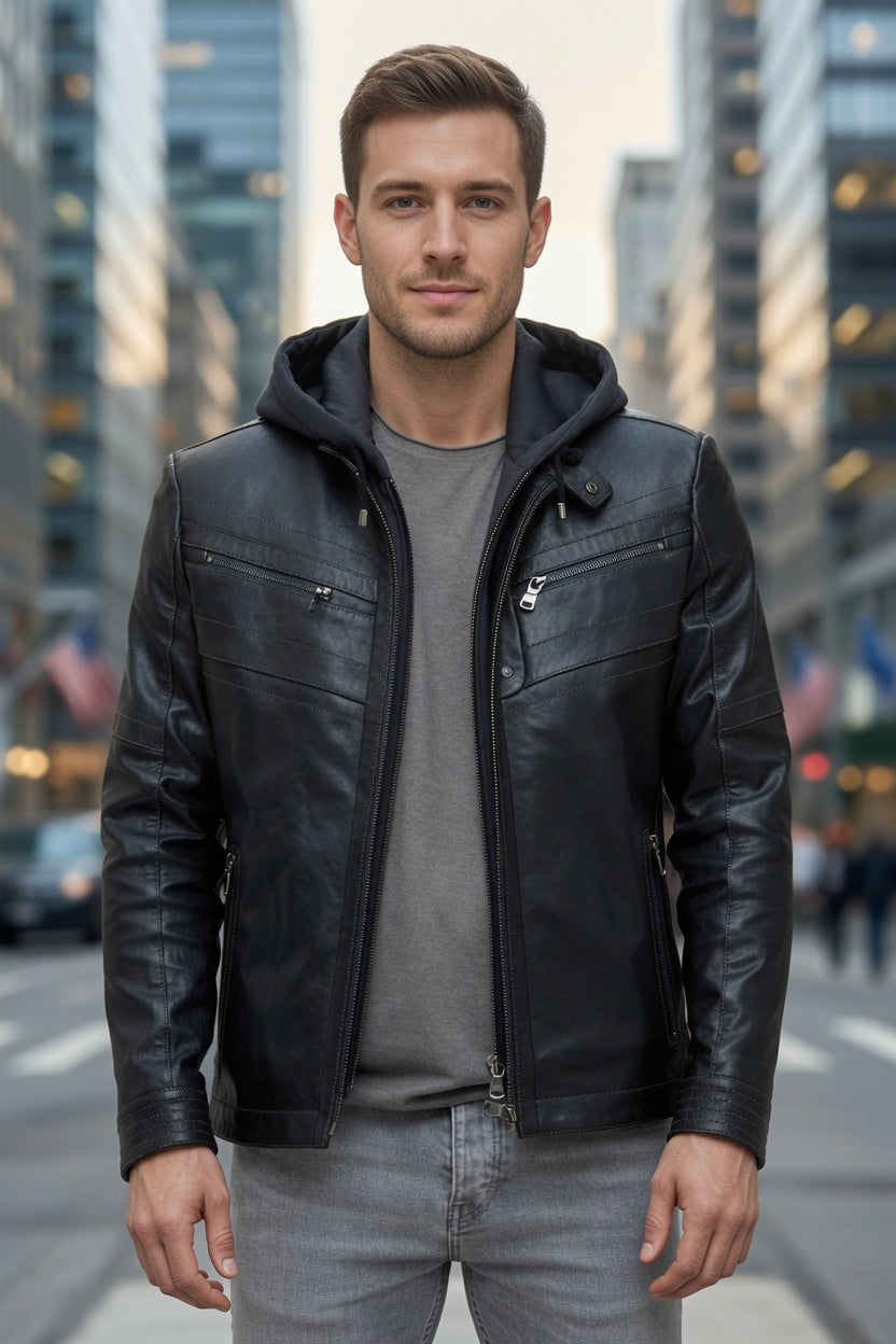 Detroit Distressed Men Black Leather Jacket