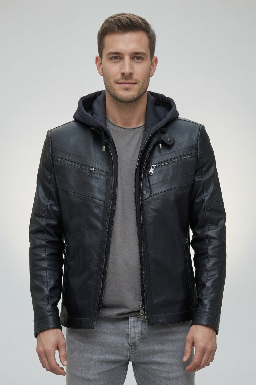 Detroit Distressed Men Black Leather Jacket
