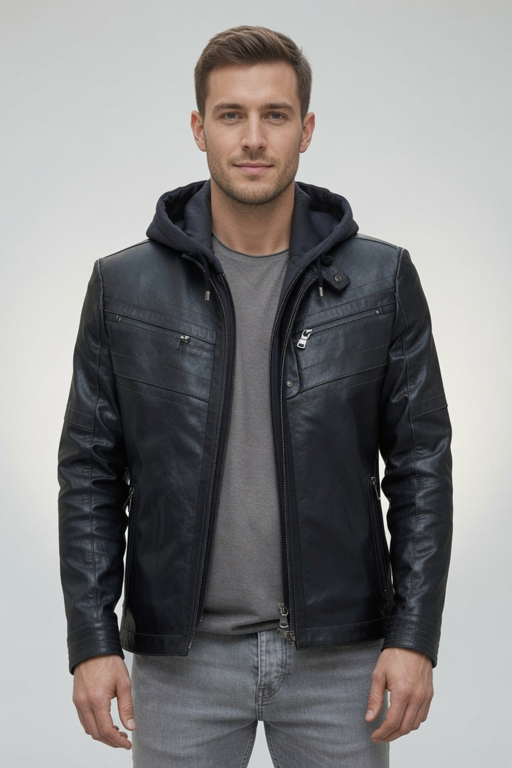 Detroit Distressed Men Black Leather Jacket