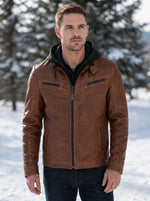 Detroit Hooded Brown Leather Jacket for Men