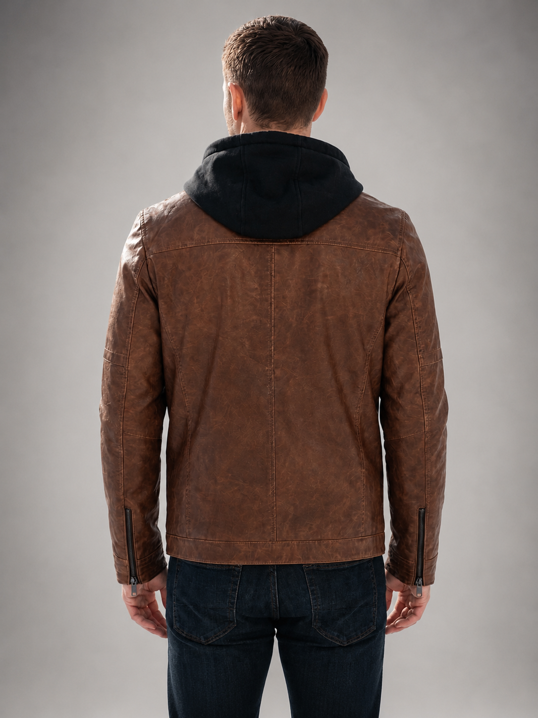 Detroit Hooded Brown Leather Jacket for Men