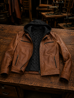 Detroit Hooded Brown Leather Jacket for Men