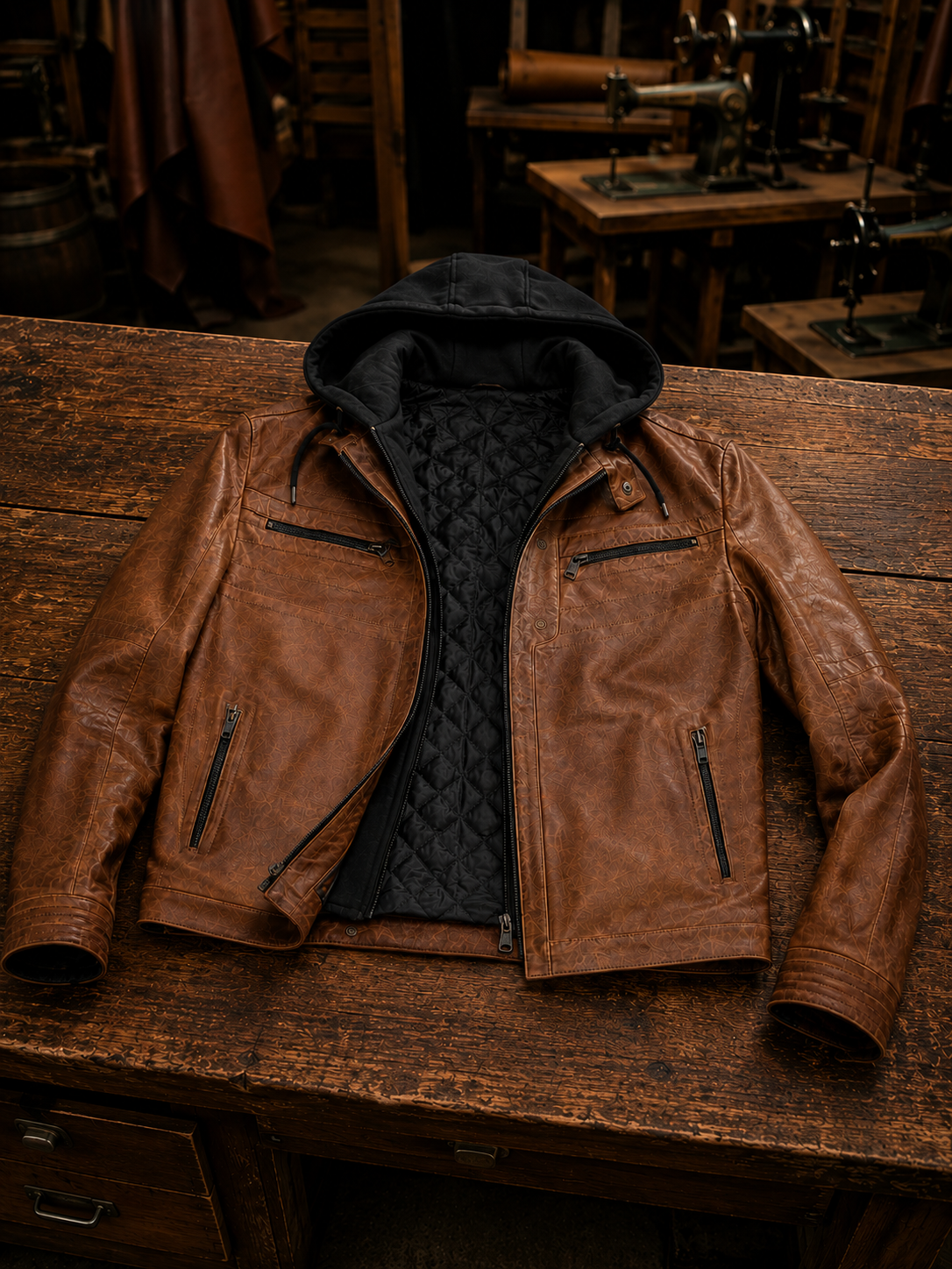 Detroit Hooded Brown Leather Jacket for Men