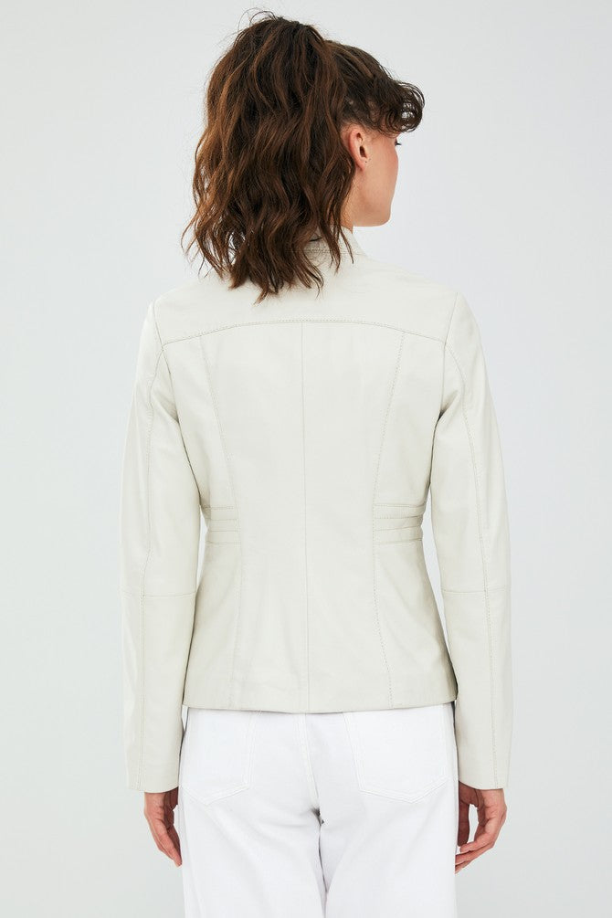 Diana White Sheepskin Leather Jacket For Women's