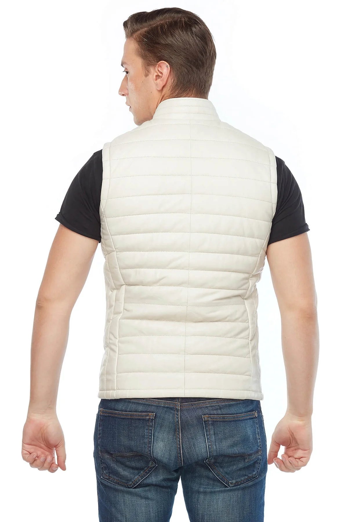 Alexander White Puffer Leather Vest For Men