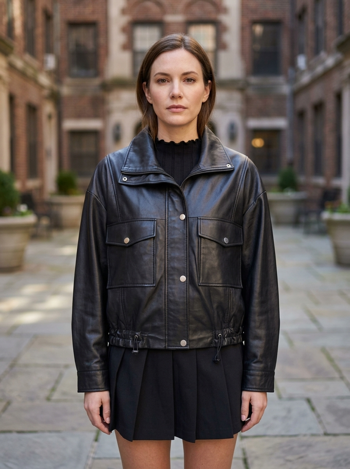 Dora Black Leather Jacket for Women