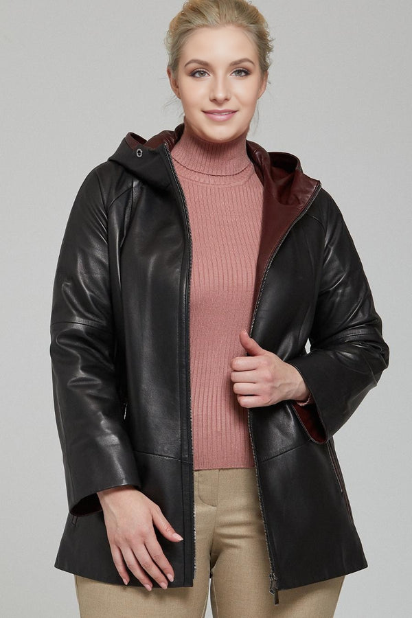 Black Long Leather Jacket For Women