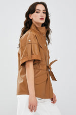 Brown Goldy Leather Jacket For Women's