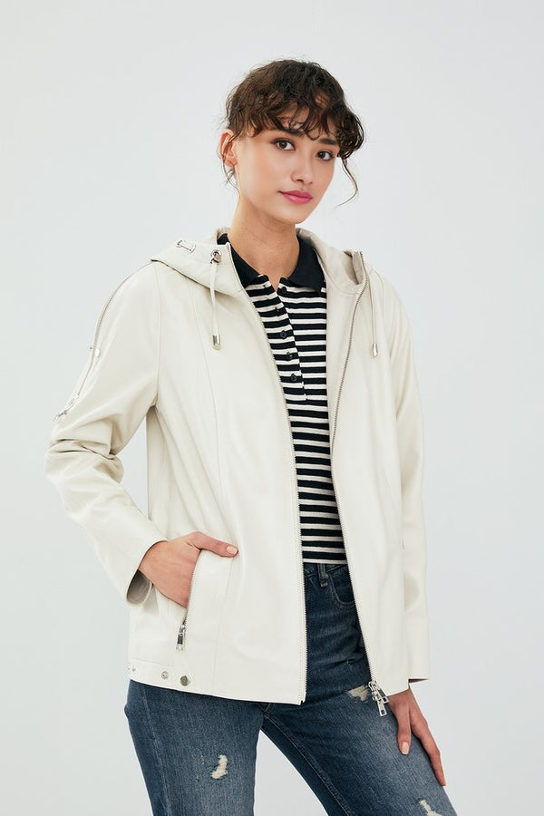 Women White Leather Jacket