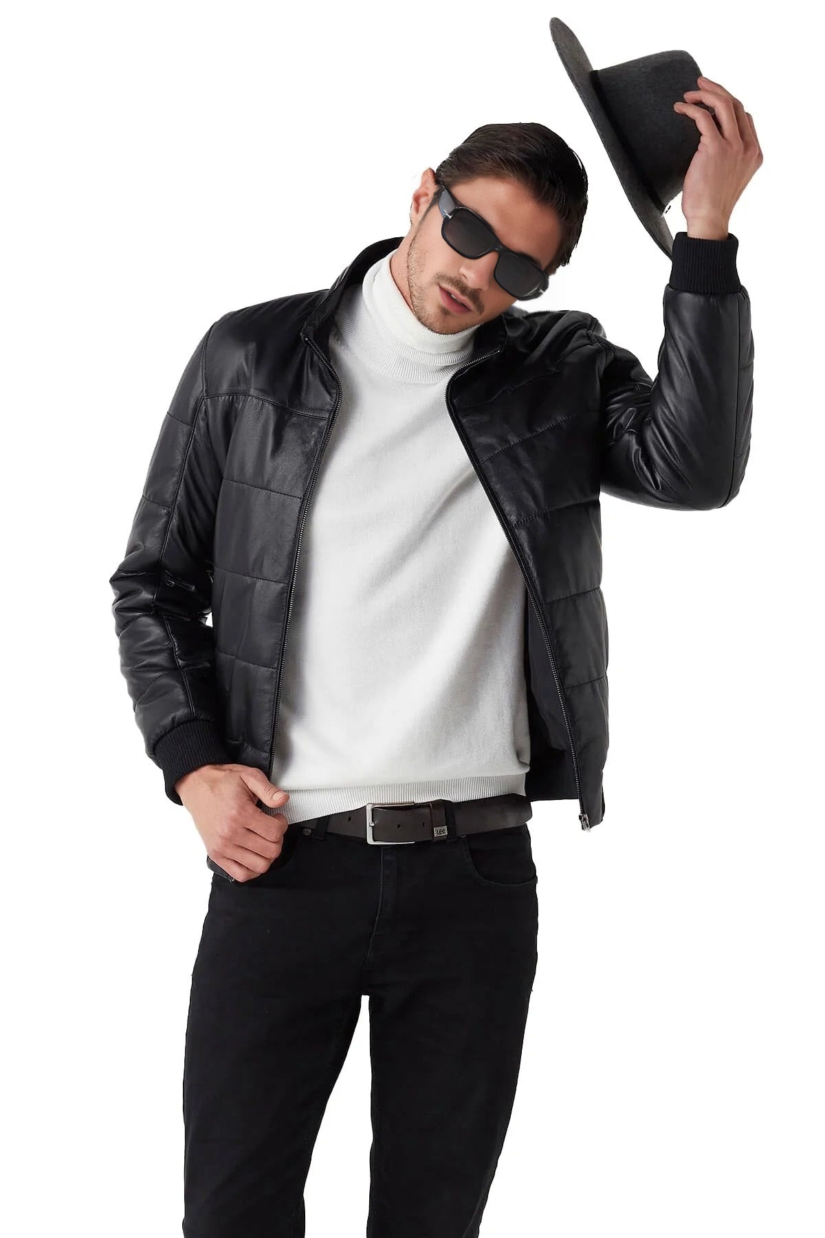 Levi Black Bomber Leather Jacket For Men