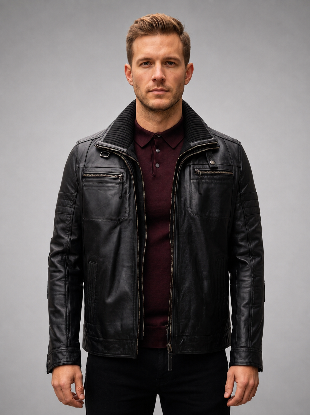 Ebony Black Leather Jacket For Men