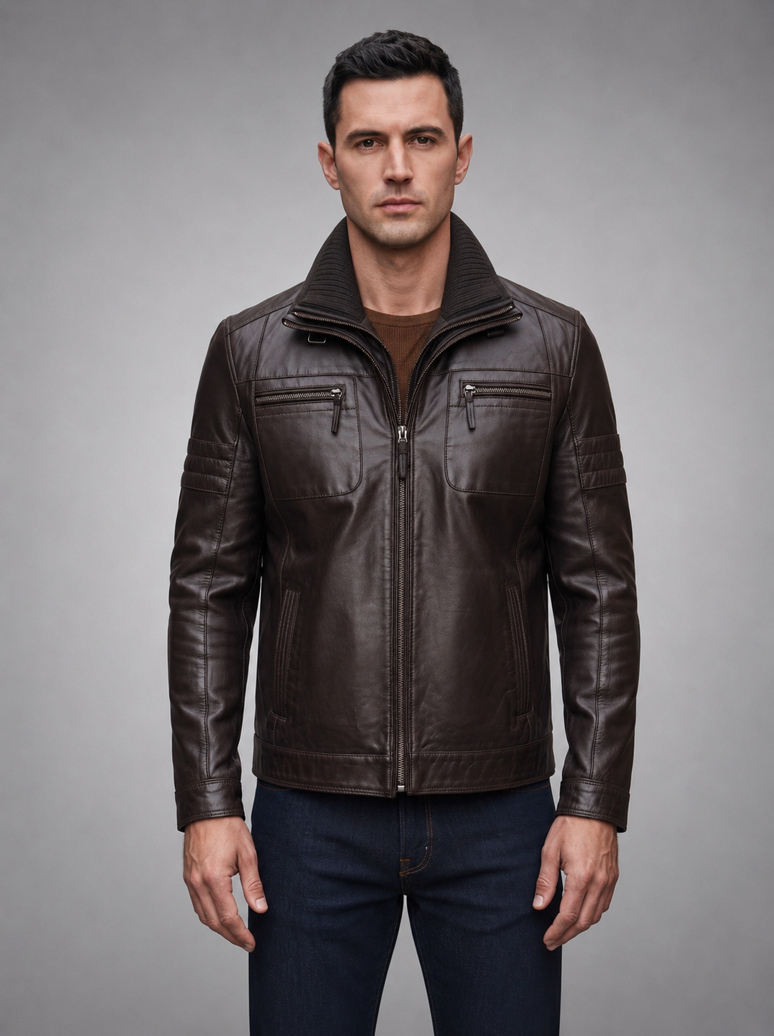 Ebony Brown Leather Jacket For Men