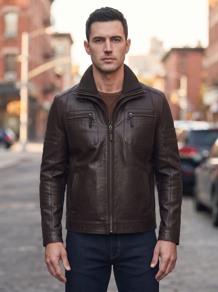 Ebony Brown Leather Jacket For Men