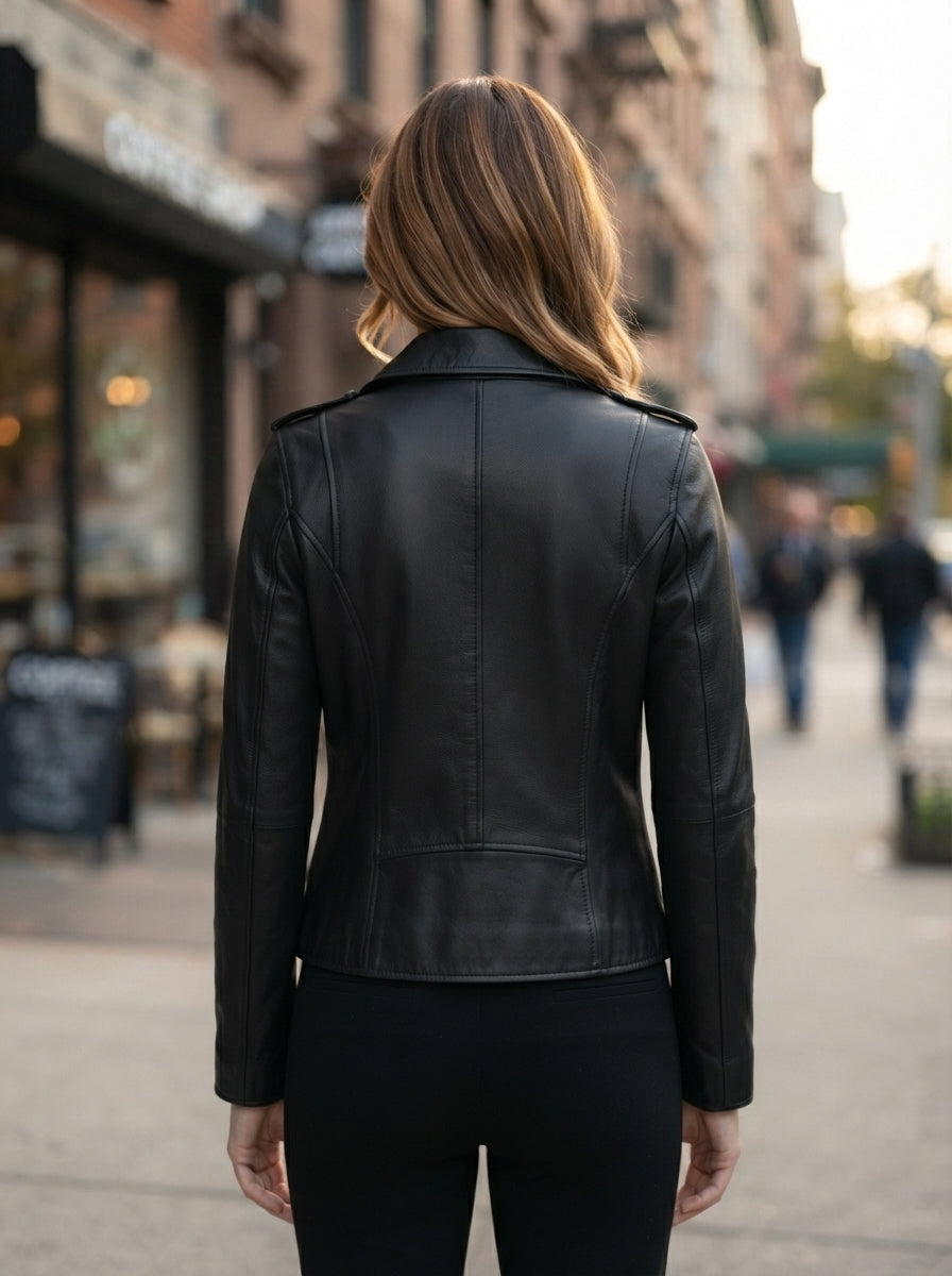 Egoist Biker Black Leather Jacket For Women