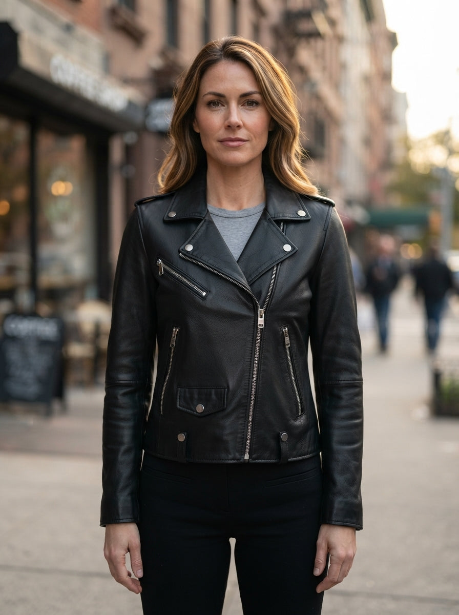 Egoist Biker Black Leather Jacket For Women