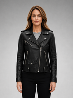 Egoist Biker Black Leather Jacket For Women