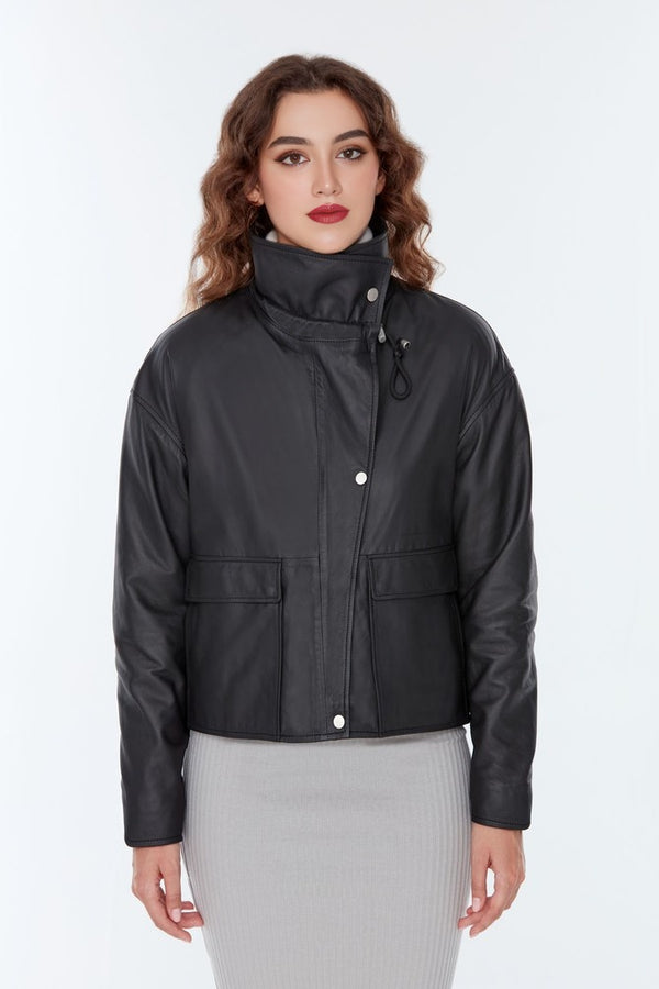 Black Nova Leather Jacket For Women's