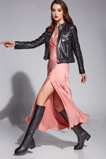 Black Sara Leather Jacket For Women's