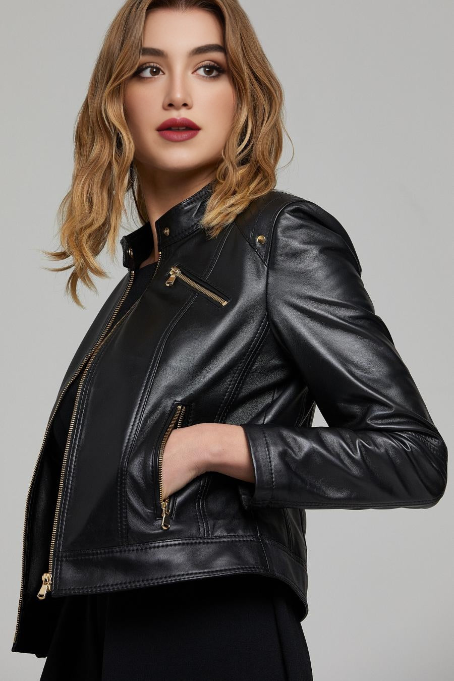 Barbara Wonder Black Leather Jacket For Women