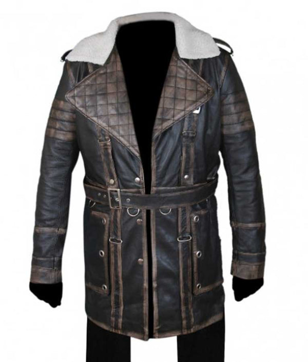 Maxson black Rubuff Quilted Leather coat For Men