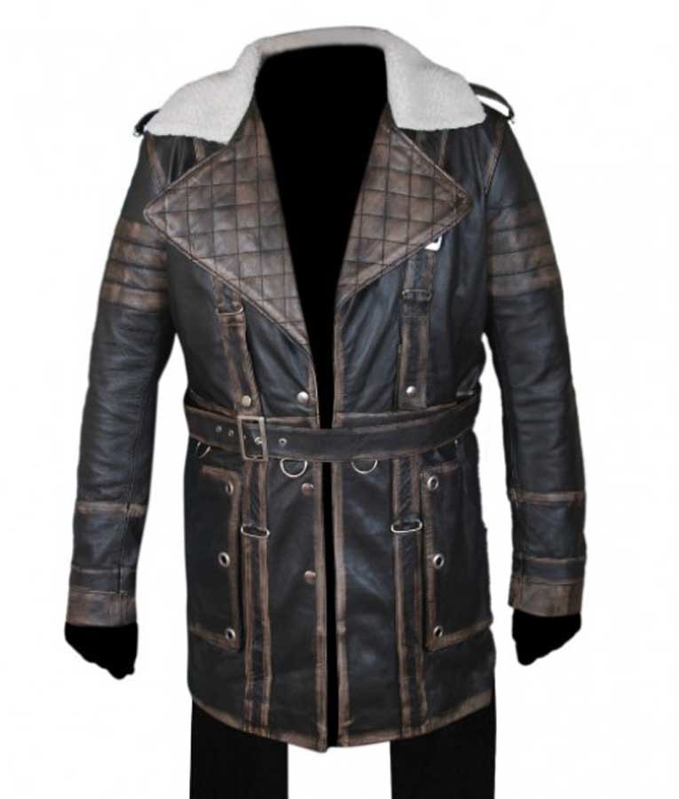Maxson black Rubuff Quilted Leather coat For Men