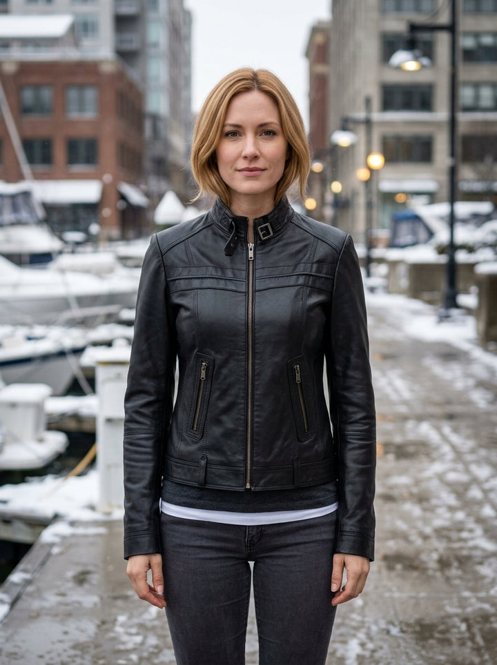 Eliya Black Stylish Leather Jacket For women