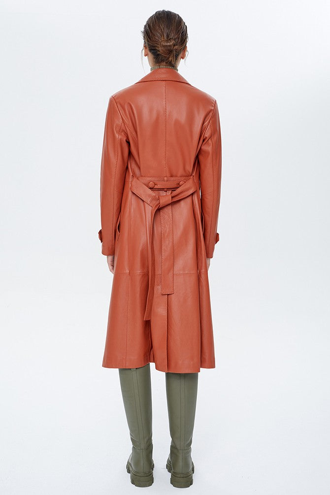Elizabeth Camel Brown Leather Coat