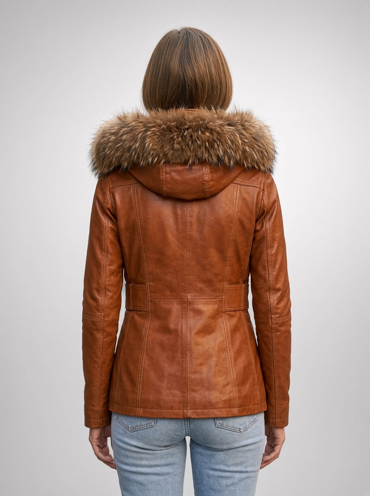 Emerson Orange Leather Jacket With Hood For Women