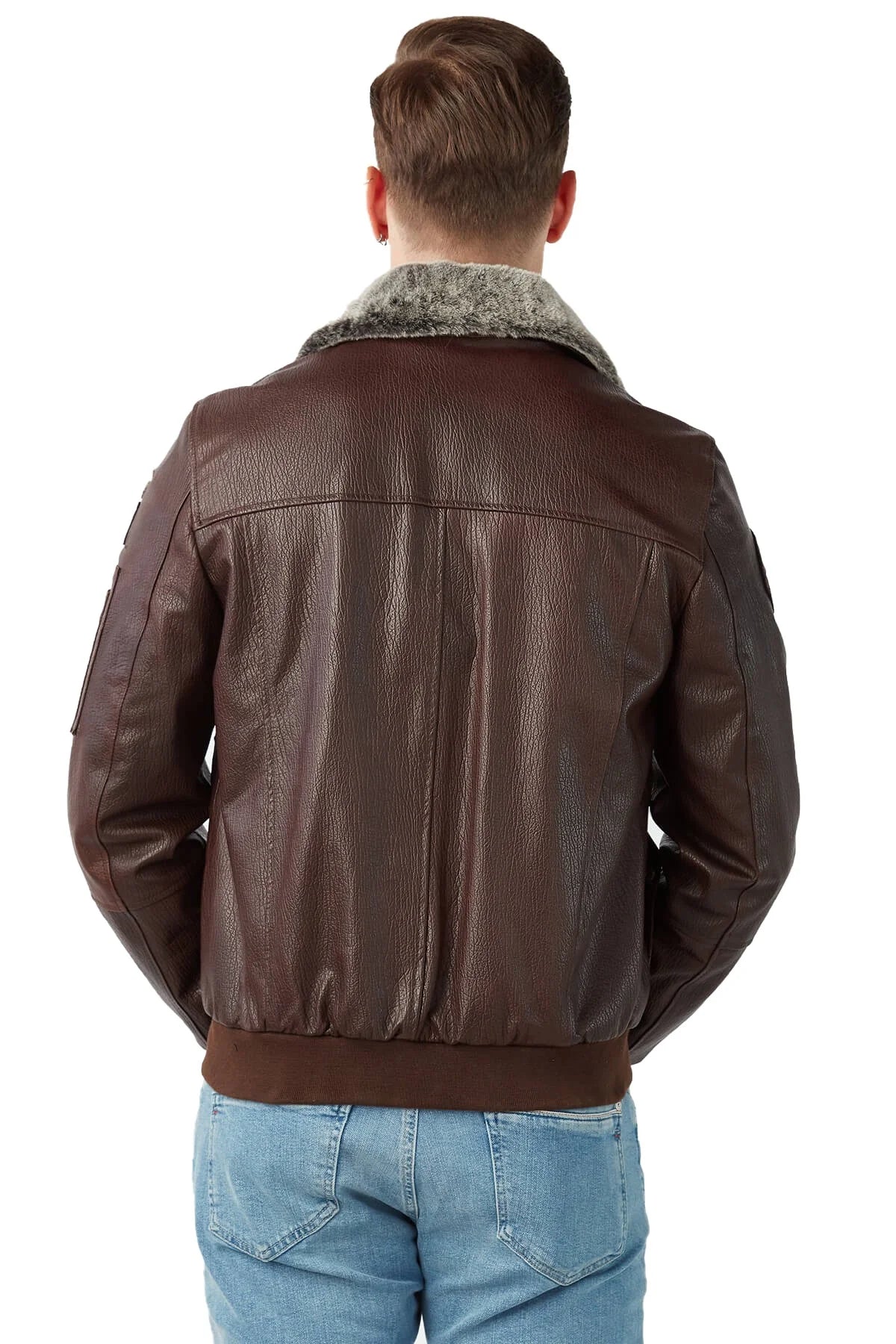 Patrick Brown Fur Collar Leather Jacket For Men