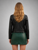 Emily Short Black Leather Jacket For Women