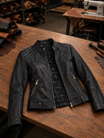 Emily Short Black Leather Jacket For Women