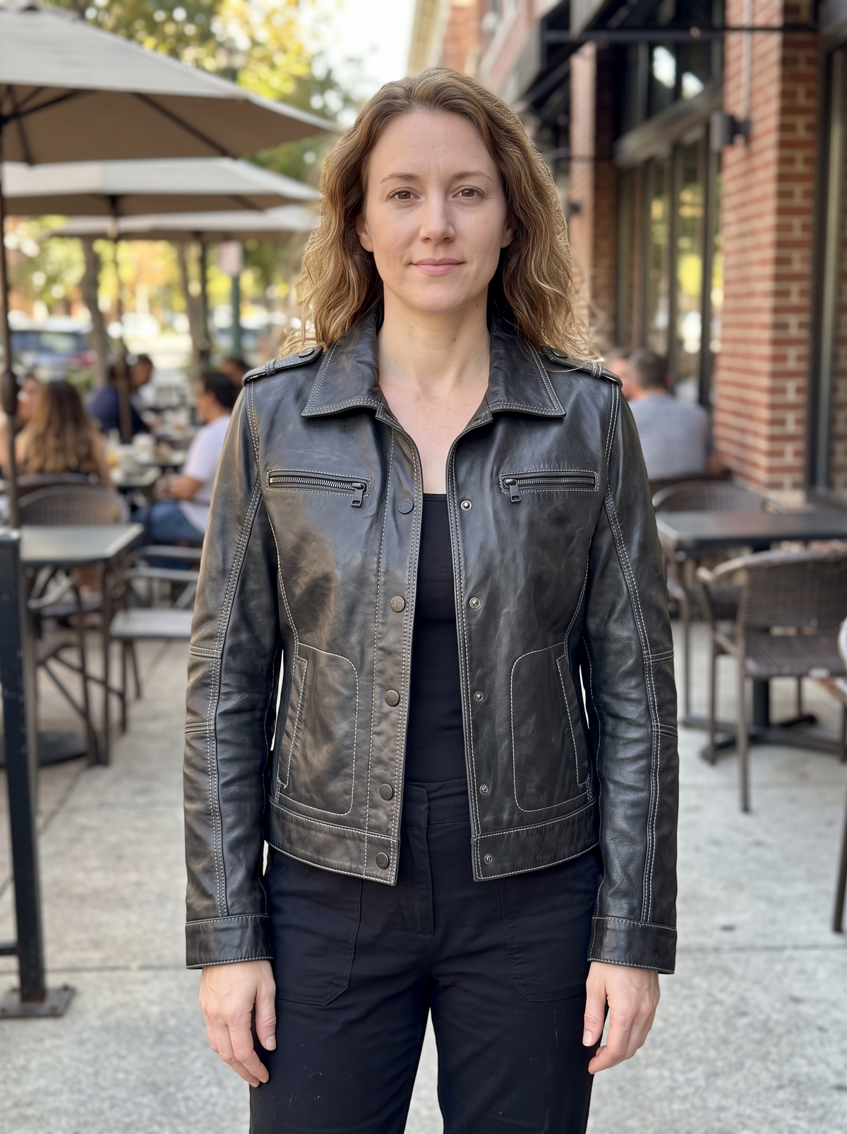 Emma Black Leather Jacket For Women's