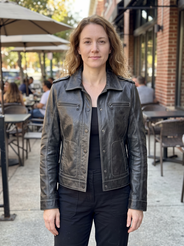 Emma Black Leather Jacket For Women's