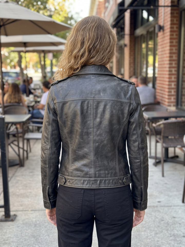 Emma Black Leather Jacket For Women's