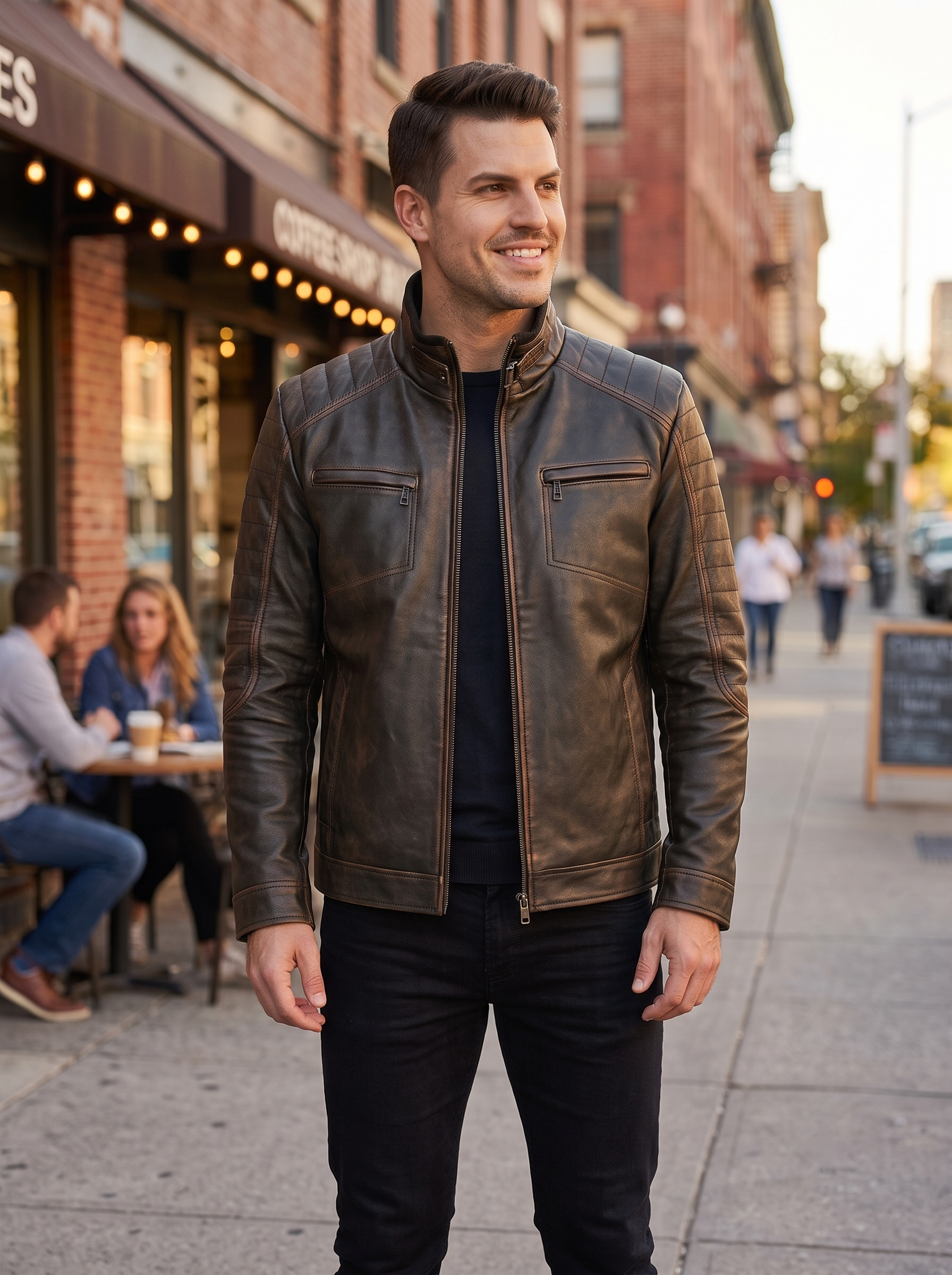 Enomial Men’s 100% Real Black Leather Classic Jacket