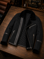 Enzo Black Fur Collar Leather Jacket For Men