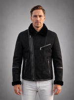 Enzo Black Fur Collar Leather Jacket For Men