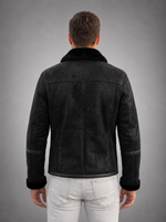 Enzo Black Fur Collar Leather Jacket For Men