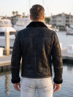 Enzo Black Fur Collar Leather Jacket For Men