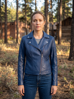 Evelyn Motor Bike Blue Leather Jacket For Women