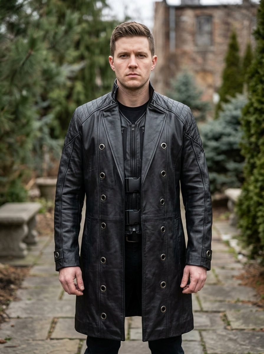 Exodus Black Leather Coat For Men