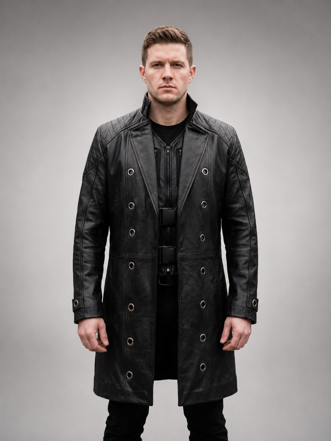 Exodus Black Leather Coat For Men