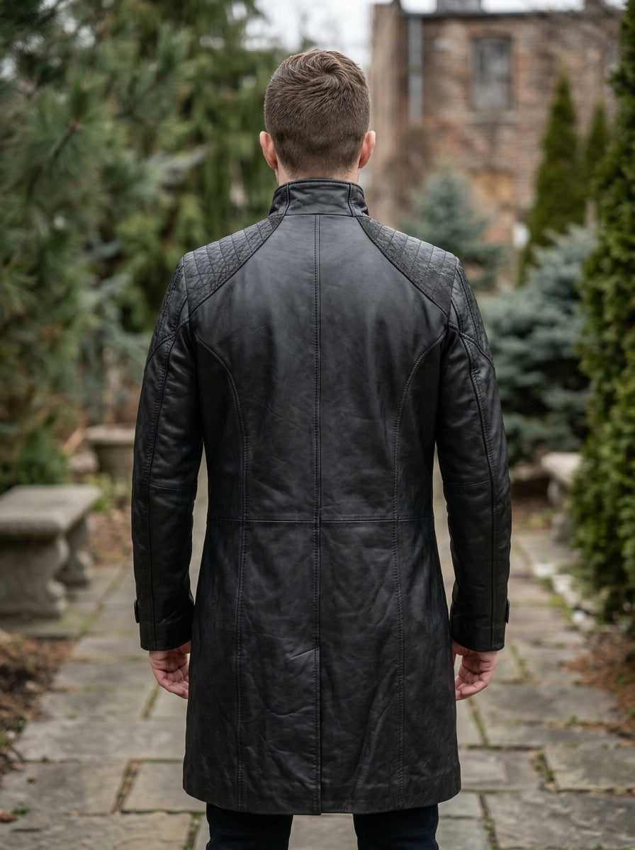 Exodus Black Leather Coat For Men