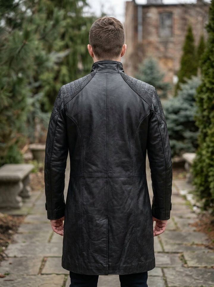 Exodus Black Leather Coat For Men