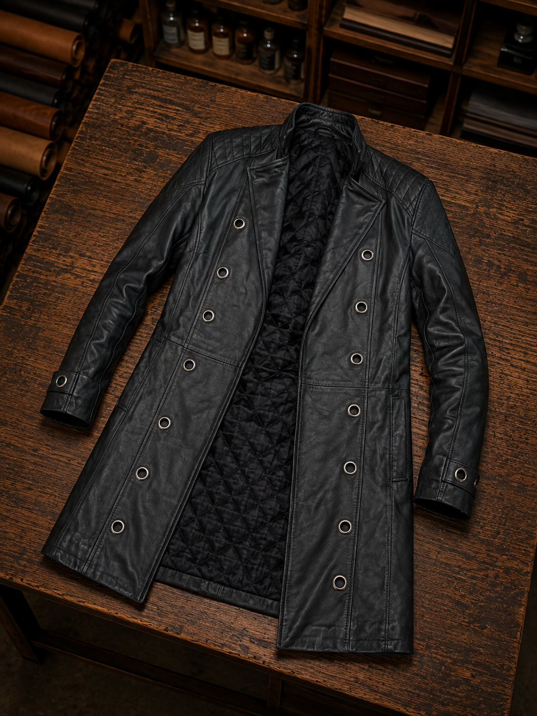 Exodus Black Leather Coat For Men