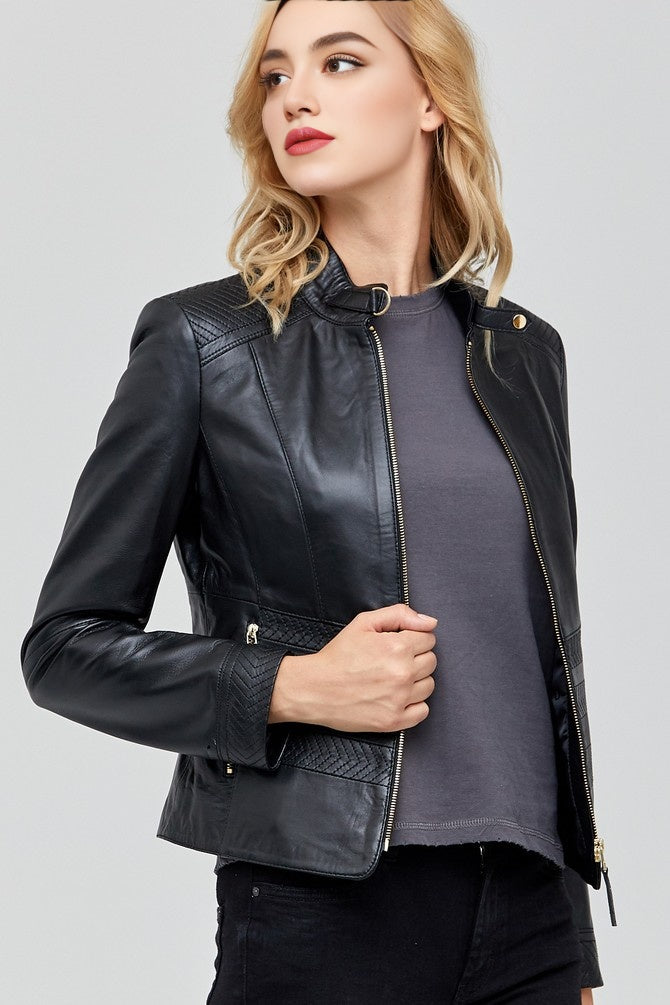 Dahlia Black Leather Jacket for Women