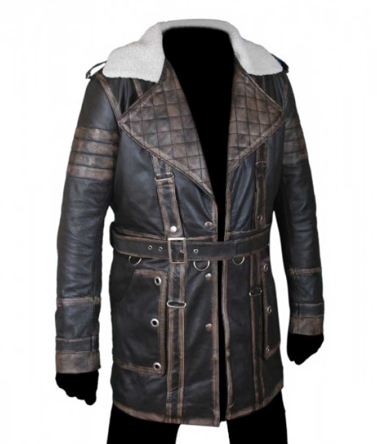 Maxson black Rubuff Quilted Leather coat For Men